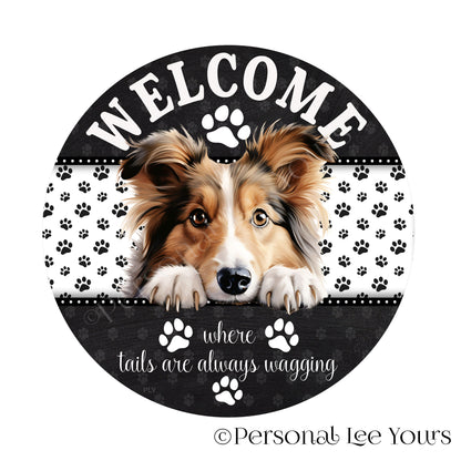 Peeking Pups Wreath Sign * Shetland Sheepdog *  Round * Lightweight Metal