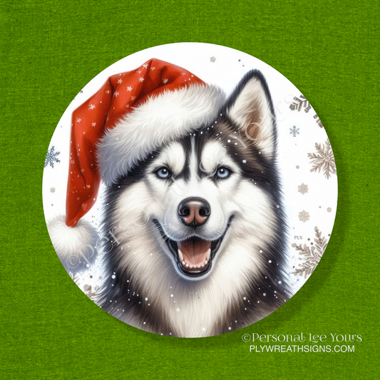 Holiday Wreath Sign * Siberian Husky Christmas * Round * Lightweight Metal