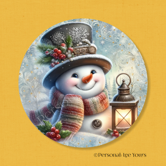 Holiday/Winter Wreath Sign * Smiling Snowman * Round * Lightweight Metal