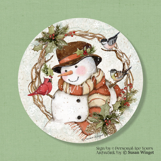 Susan Winget Exclusive Sign * Snowman Wreath * Round * Lightweight Metal