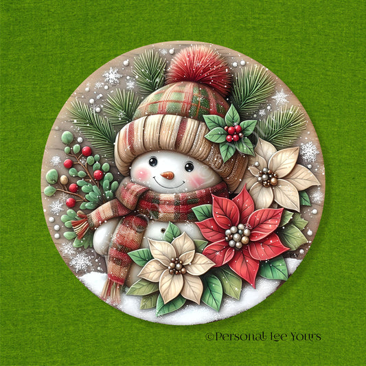 Holiday/Winter Wreath Sign * Snowman, Red and Green * Round * Lightweight Metal