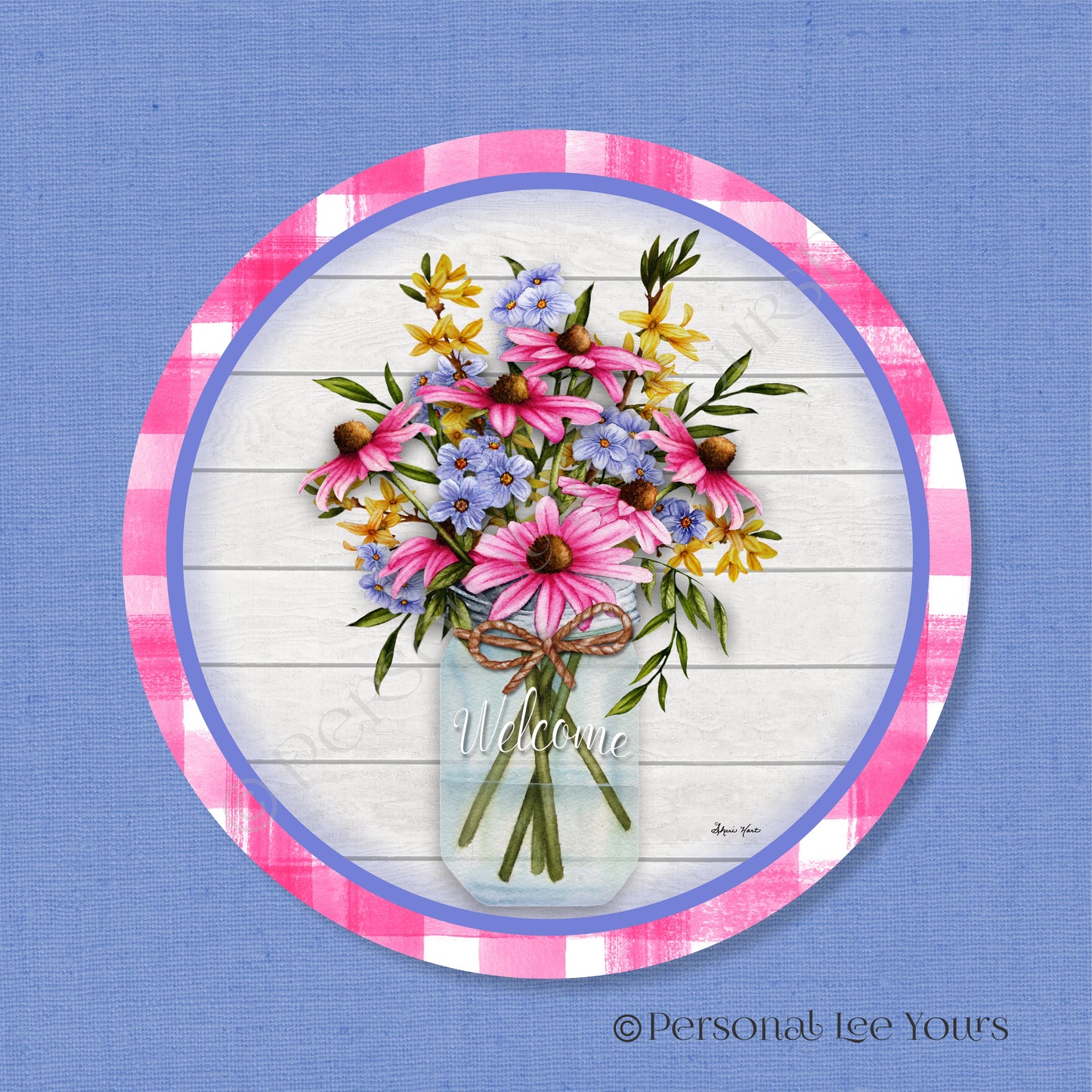 Wreath Sign * Spring Flower Jar * Round * Lightweight Metal