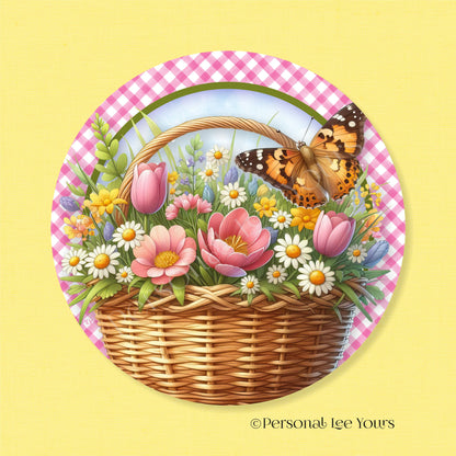 Wreath Sign * Spring Floral Basket * Round * Lightweight Metal