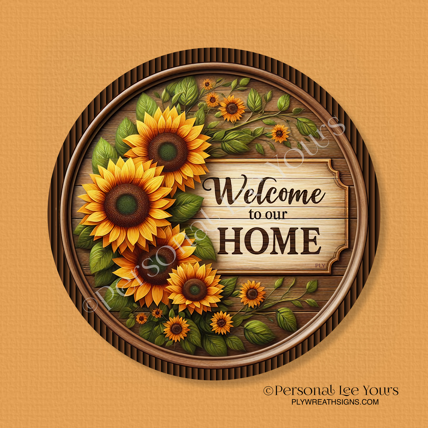 Wreath Sign *  Sunflower Crescent Welcome * Round * Lightweight Metal