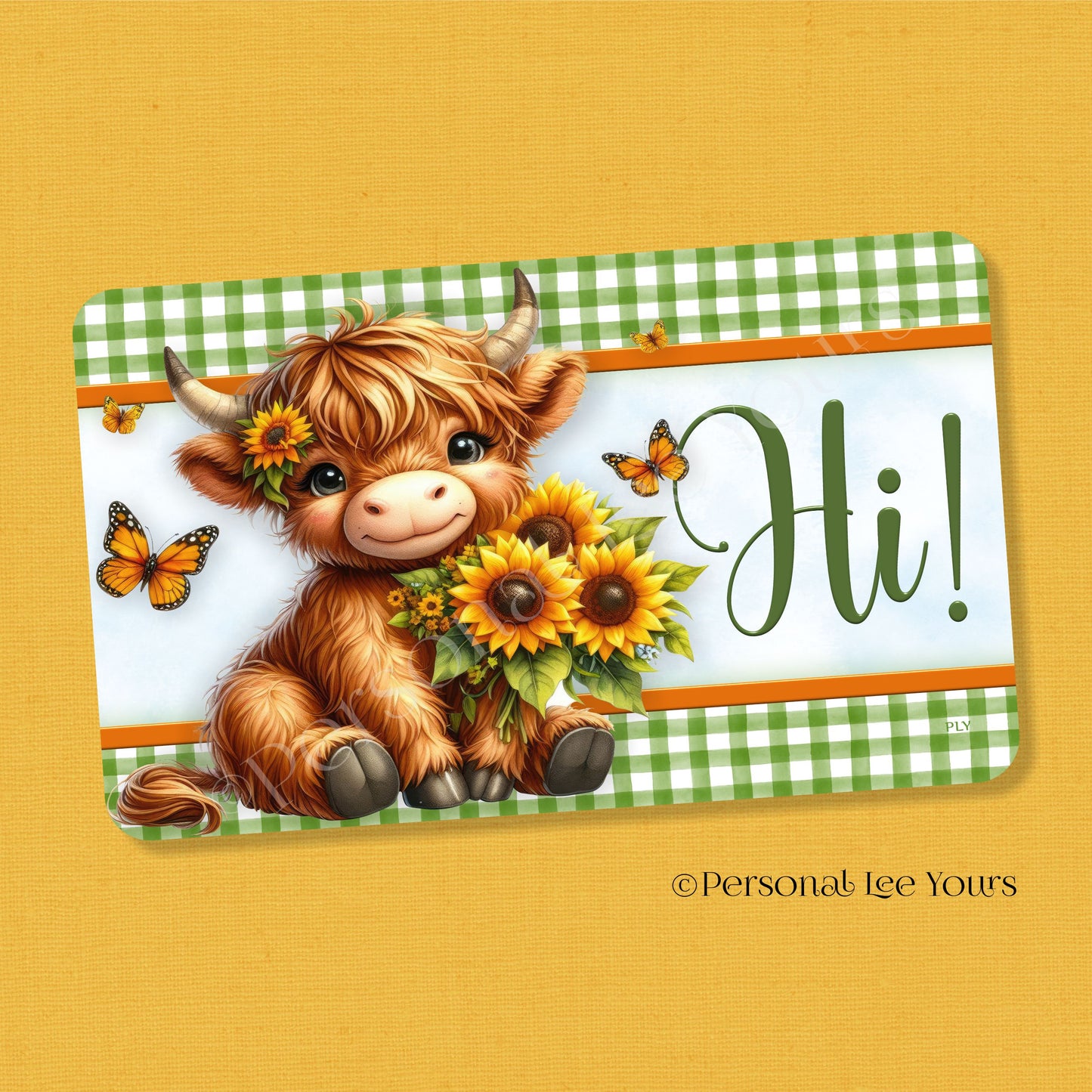 Wreath Sign * Sunflowers Highland Cow * 4 Sizes * Horizontal * Lightweight Metal