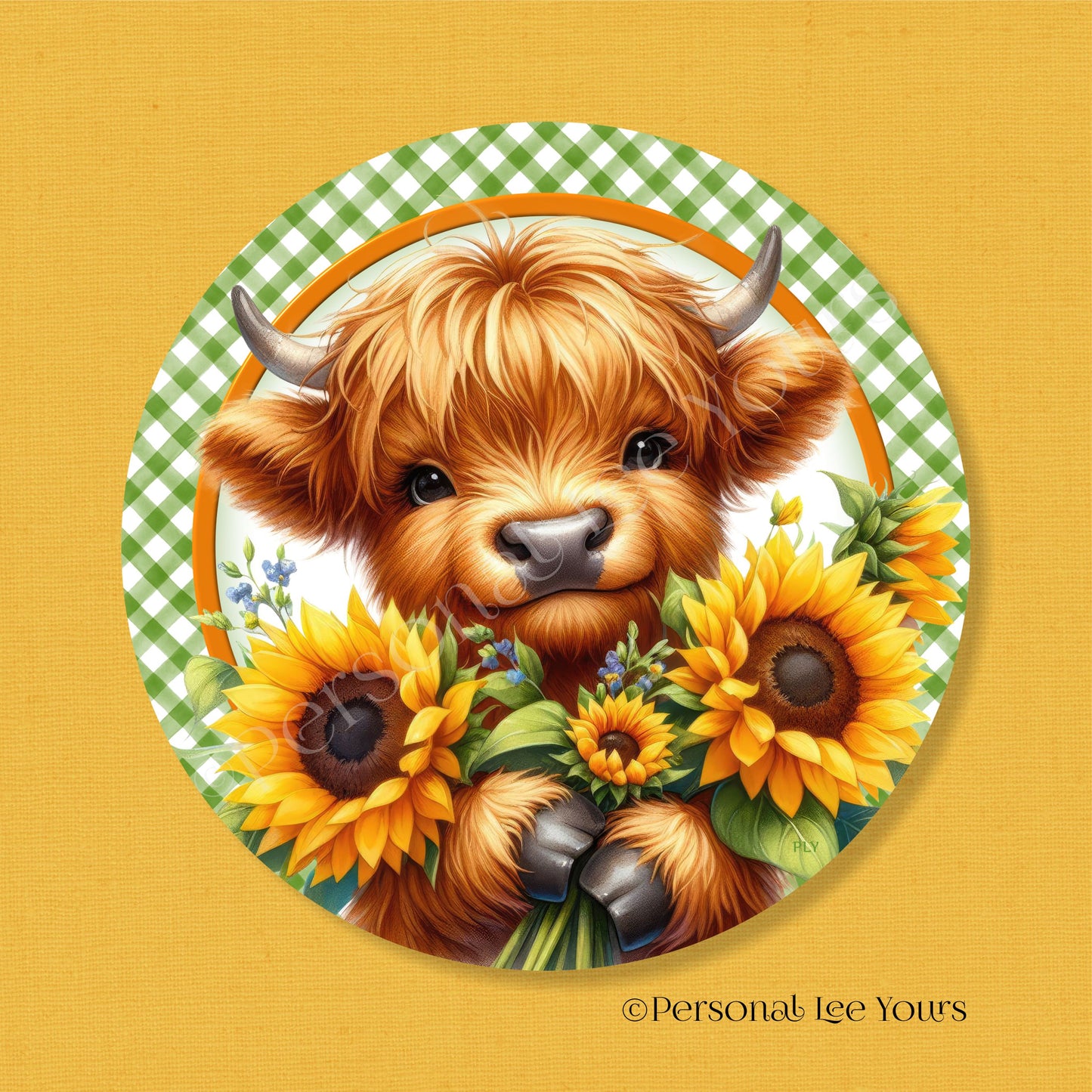 Wreath Sign * Sunflowers Highland Cow *  Round * Lightweight Metal