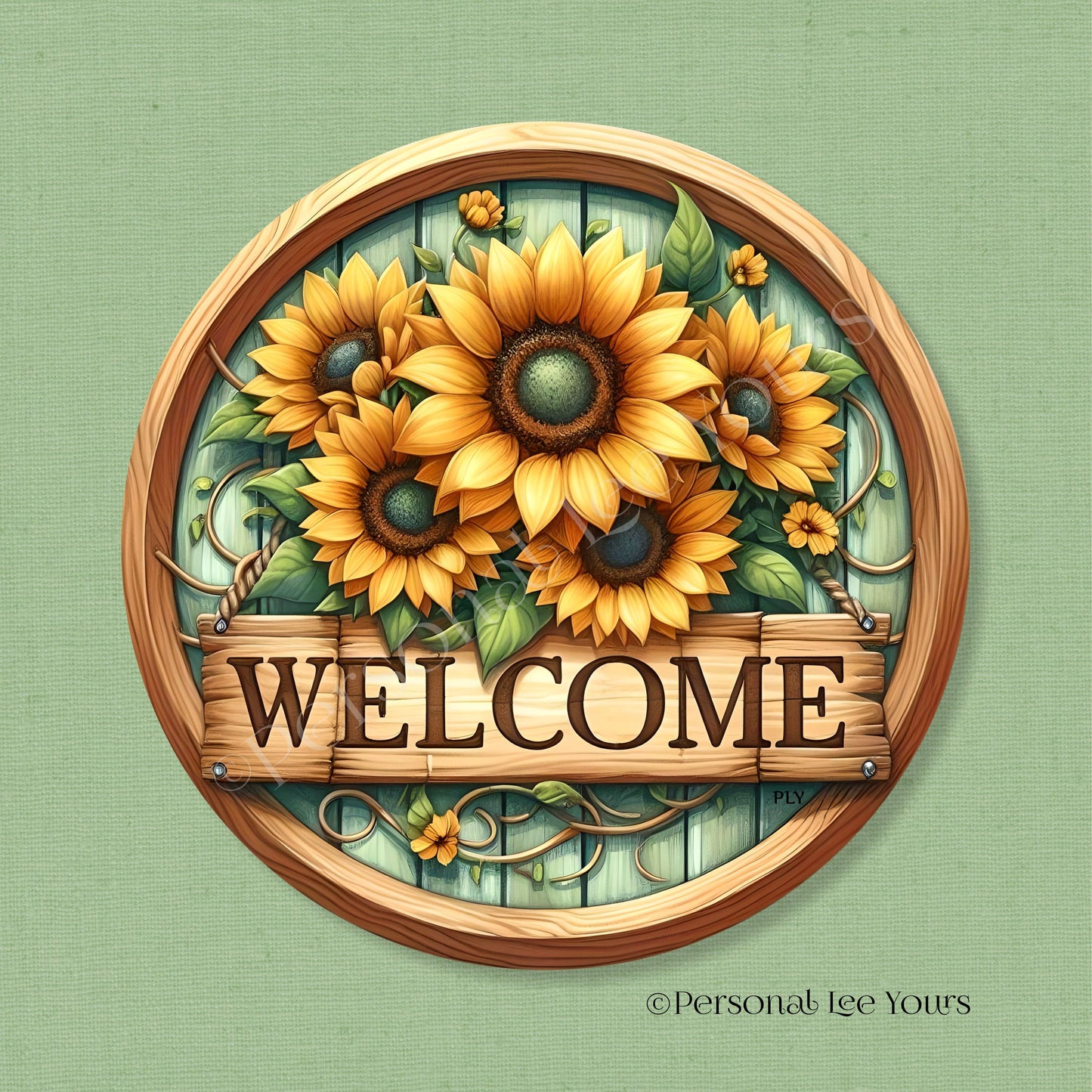 Wreath Sign * Framed Sunflower Welcome * Round * Lightweight Metal