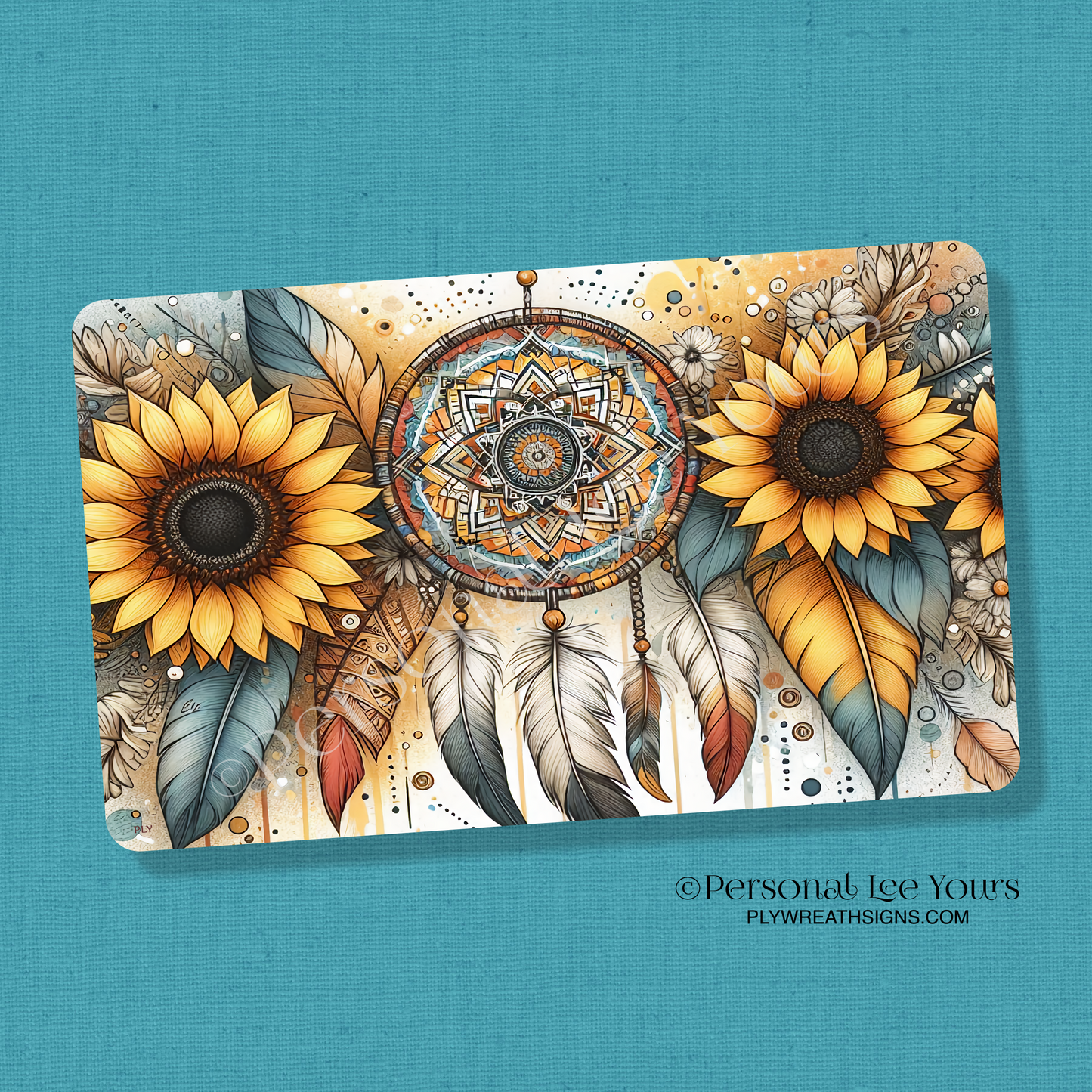 Wreath Sign * Sunflower Dreamcatcher, Fall * Horizontal * 3 Sizes * Lightweight Metal