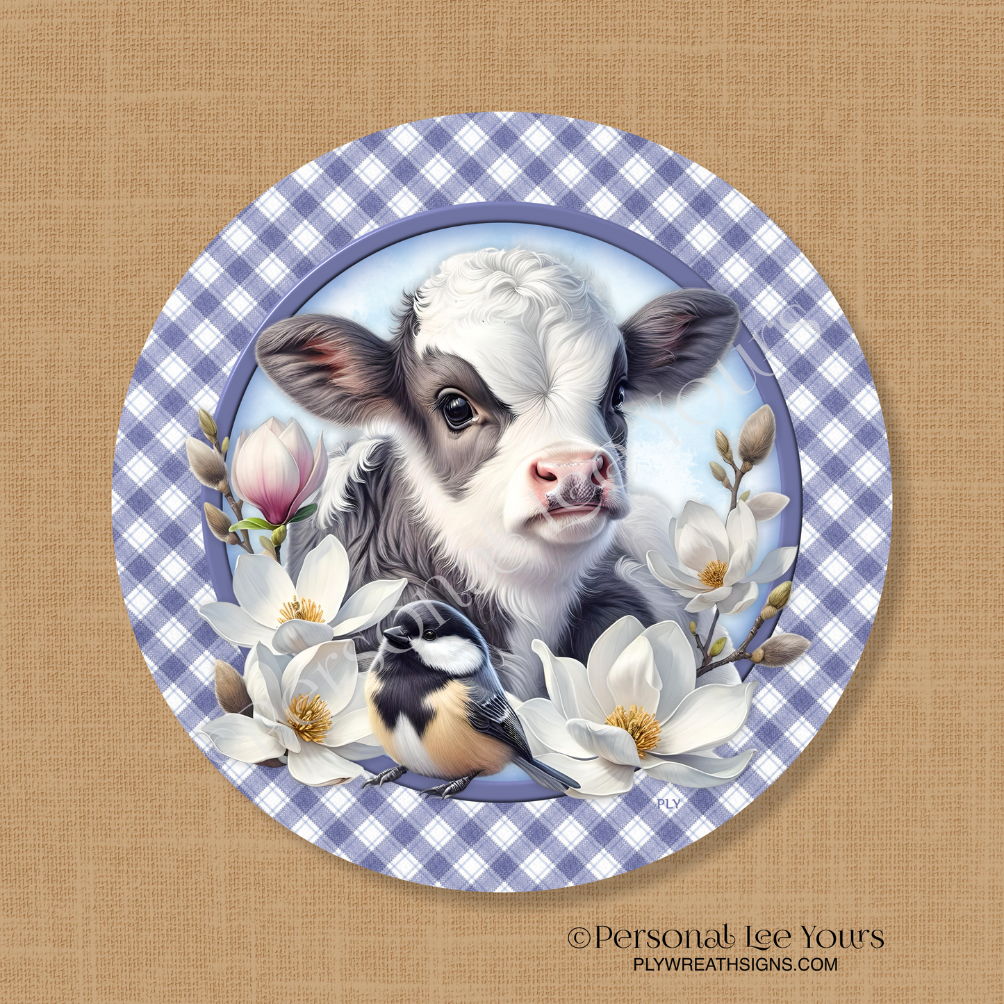 Wreath Sign * Sweet Little Highland Cow * Round * Lightweight Metal