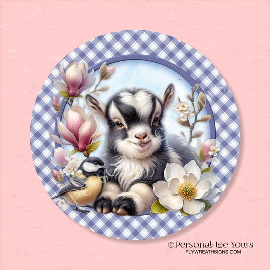 Wreath Sign * Sweet Little Goat * Round * Lightweight Metal