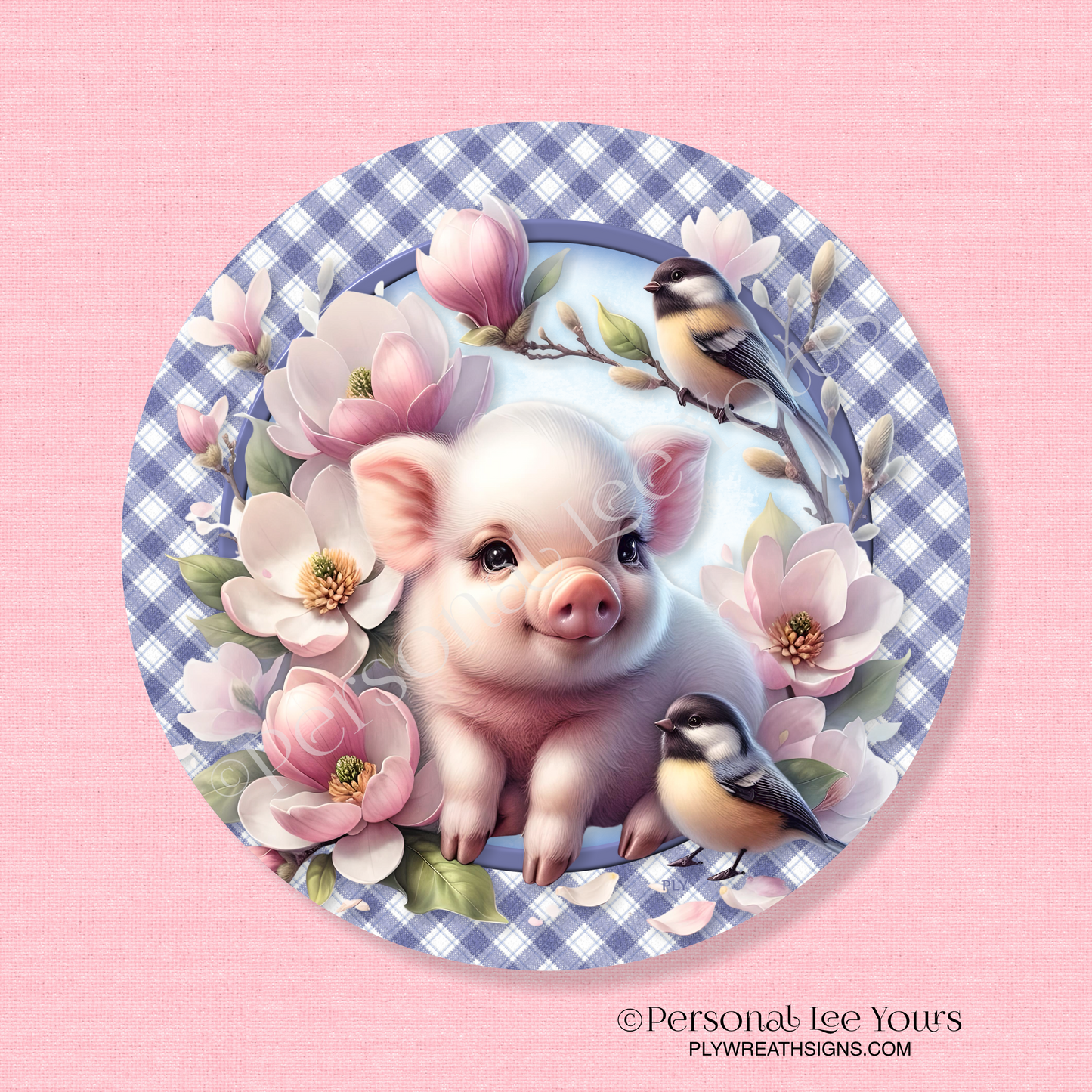 Wreath Sign * Sweet Little Piglet * Round * Lightweight Metal