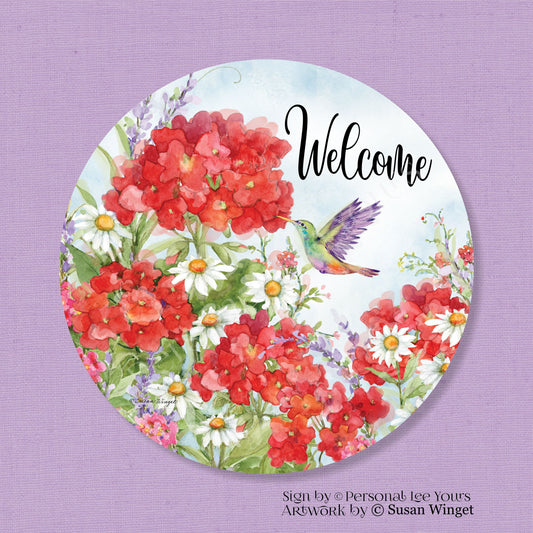 Susan Winget Exclusive Sign * Sweet Nectar Welcome * Round * Lightweight Metal