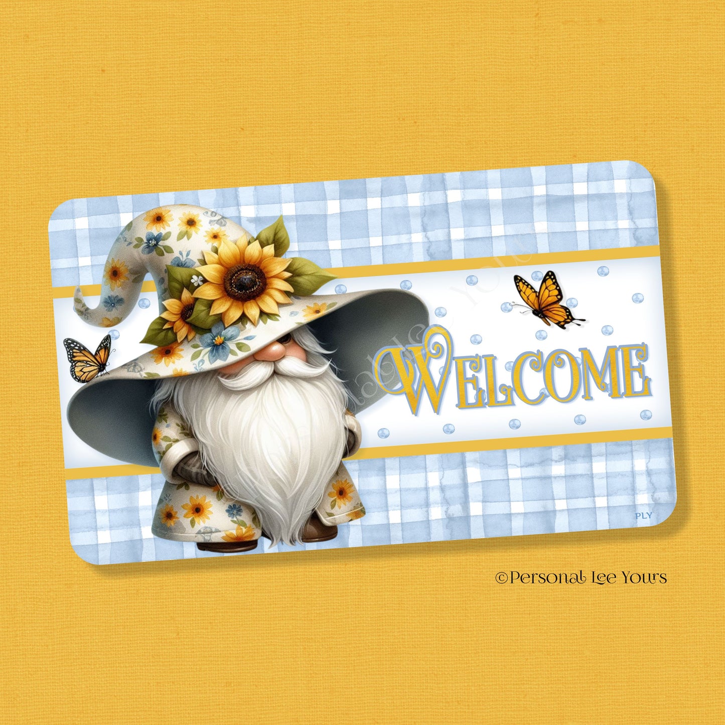 Wreath Sign * Sweet Sunflower Gnome Welcome * Horizontal * Lightweight Metal