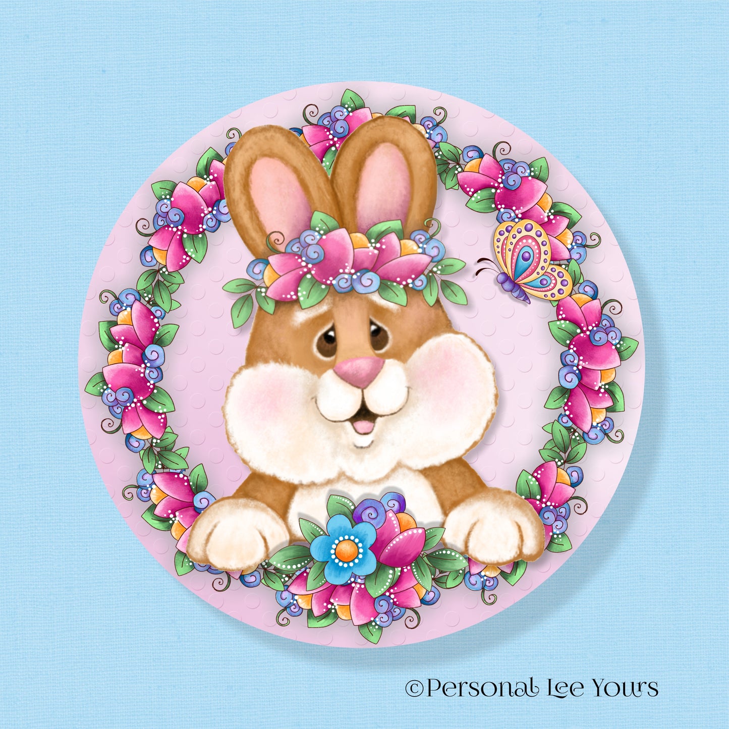 Wreath Sign * Sweet Bunny Welcome * Round * Lightweight Metal