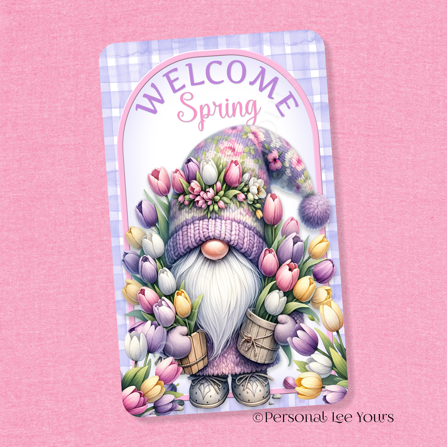 Wreath Sign * Tulip Gnome, Welcome Spring * Vertical * 4 Sizes * Lightweight Metal