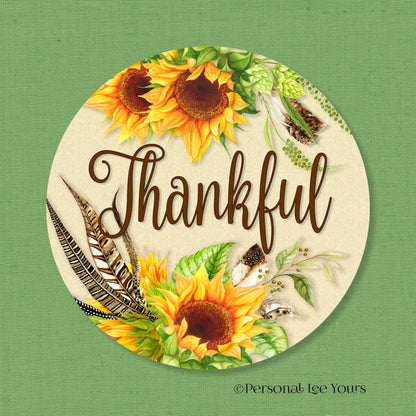 Wreath Sign * Thankful Sunflower * Round * Lightweight Metal