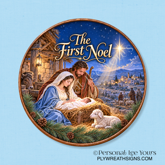 Holiday Wreath Sign * The First Noel * Round * Lightweight Metal