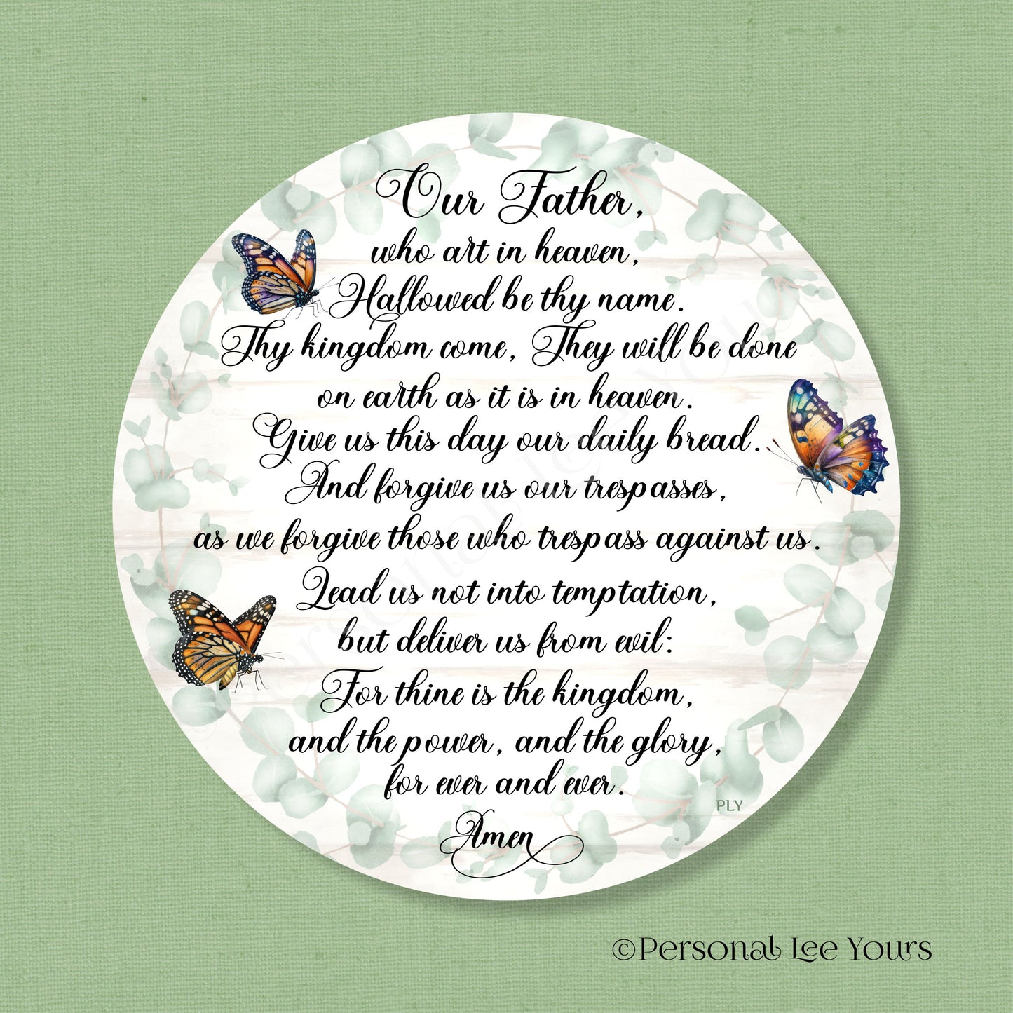 Wreath Sign * The Lord's Prayer * Round * Lightweight Metal