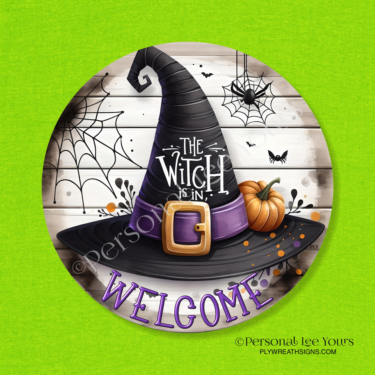 Wreath Sign * Halloween, The Witch Is In, Welcome * Round * Lightweight Metal