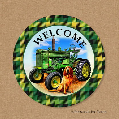 Metal Wreath Sign * Tractor Welcome * Round * Lightweight