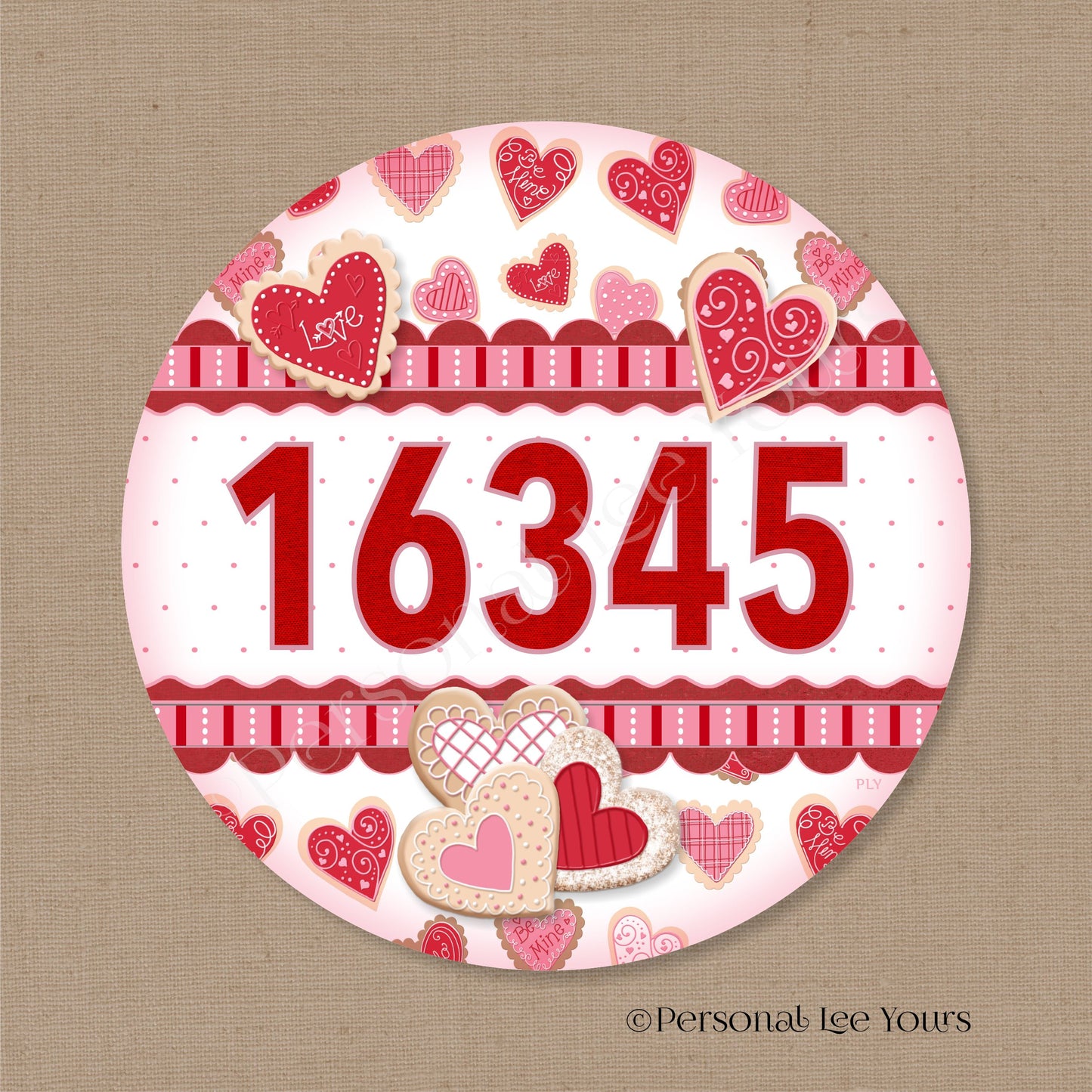 Personalized Wreath Sign * Valentine's Day * Your House Number * Round * Lightweight Metal