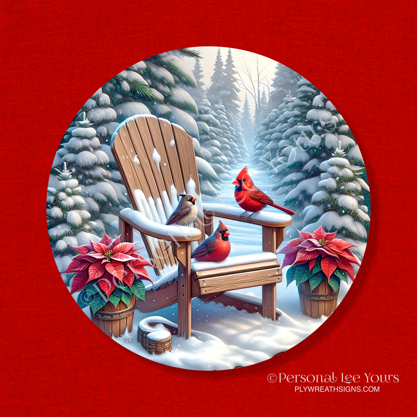 Winter Wreath Sign * Visitors From Heaven, Cardinals * Round * Lightweight Metal