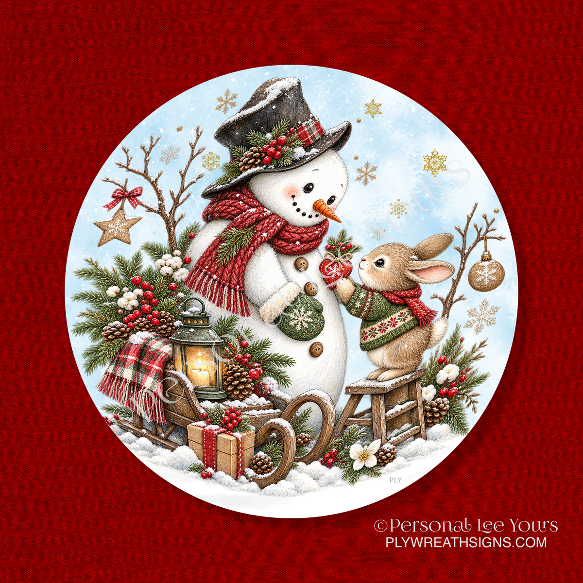 Wreath Sign * Warm Winter Hearts  * Round * Lightweight Metal