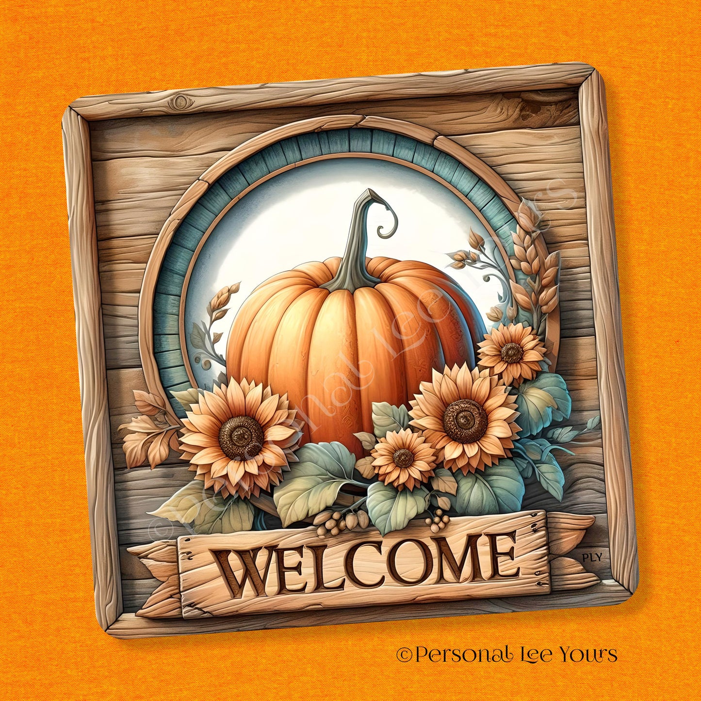 Wreath Sign * Welcome Autumn Pumpkin * Square * 3 Sizes * Lightweight Metal