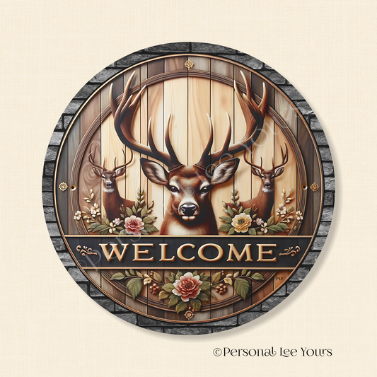 Wreath Sign * Welcome Buck * Round * Lightweight Metal