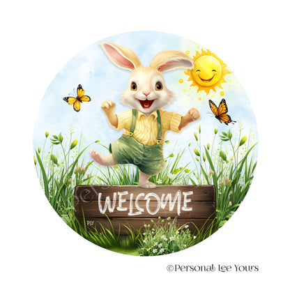 Wreath Sign * Welcome Spring Bunny * Round * Lightweight Metal