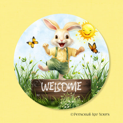 Wreath Sign * Welcome Spring Bunny * Round * Lightweight Metal