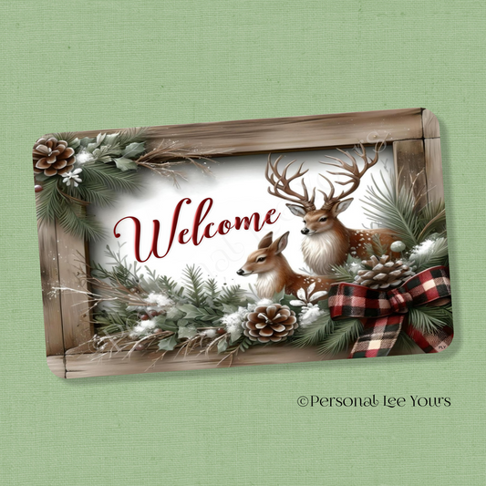 Christmas/Winter Wreath Sign * Welcome, Cabin Retreat * Horizontal * 4 Sizes * Lightweight Metal