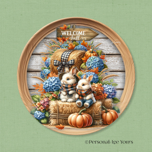 Wreath Sign * Welcome Fall Bunnies * Round * Lightweight Metal