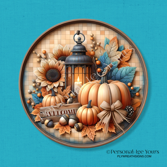Wreath Sign *  Welcome Fall Pumpkins * Round * Lightweight Metal