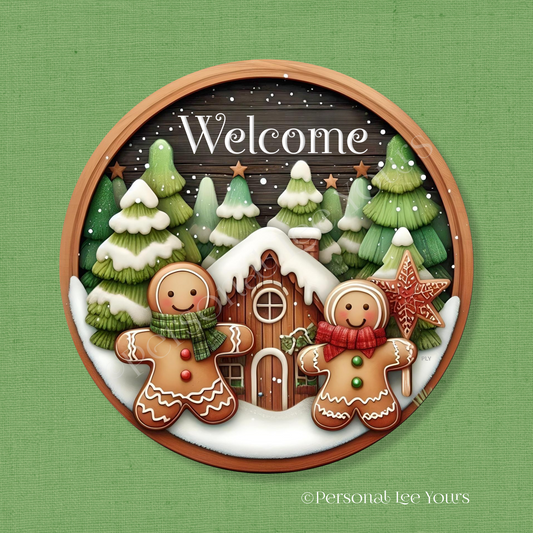 Holiday Wreath Sign * Welcome Gingerbread Couple * Round * Lightweight Metal