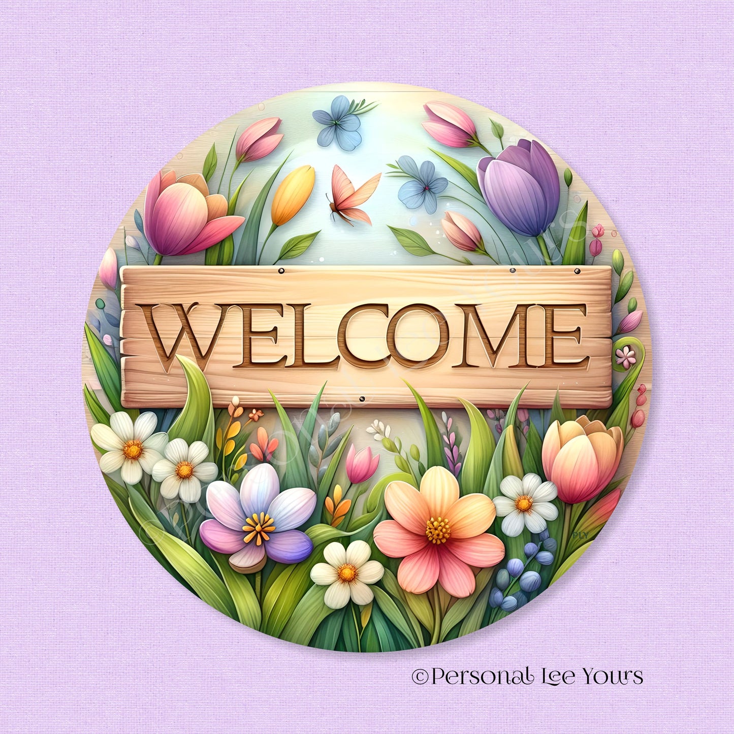 Wreath Sign * Welcome Spring Flowers * Round * Lightweight Metal