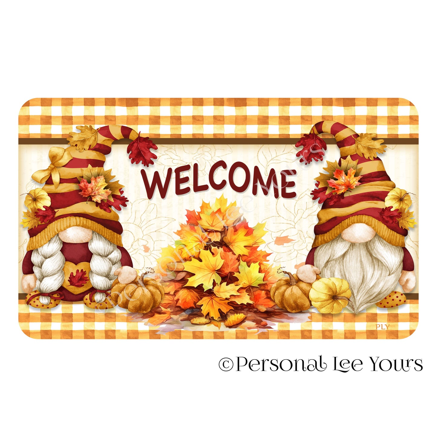 Wreath Sign * Welcome Fall Gnome * Horizontal * 4 Sizes * Lightweight Metal