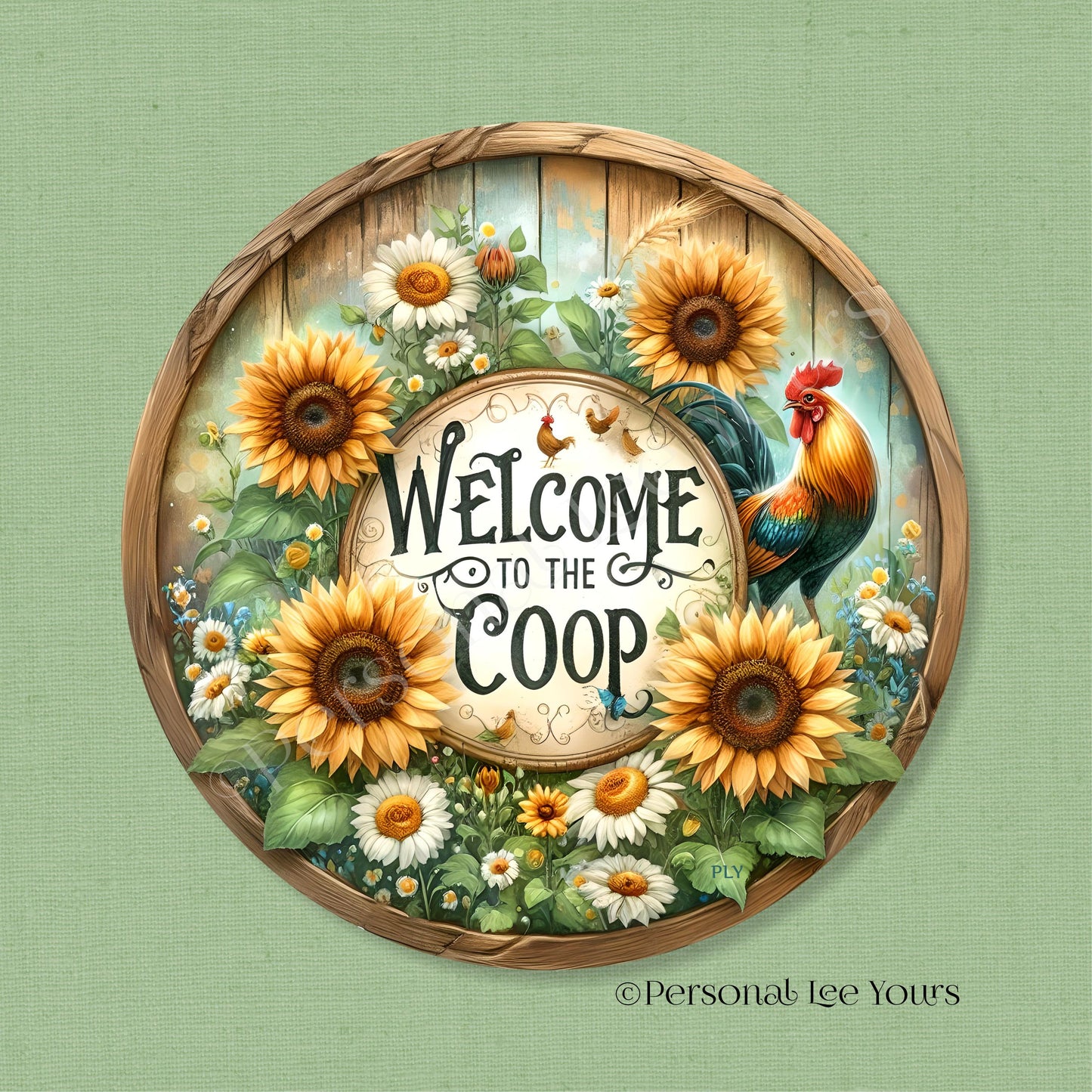 Wreath Sign * Welcome To The Coop *  Round * Lightweight Metal