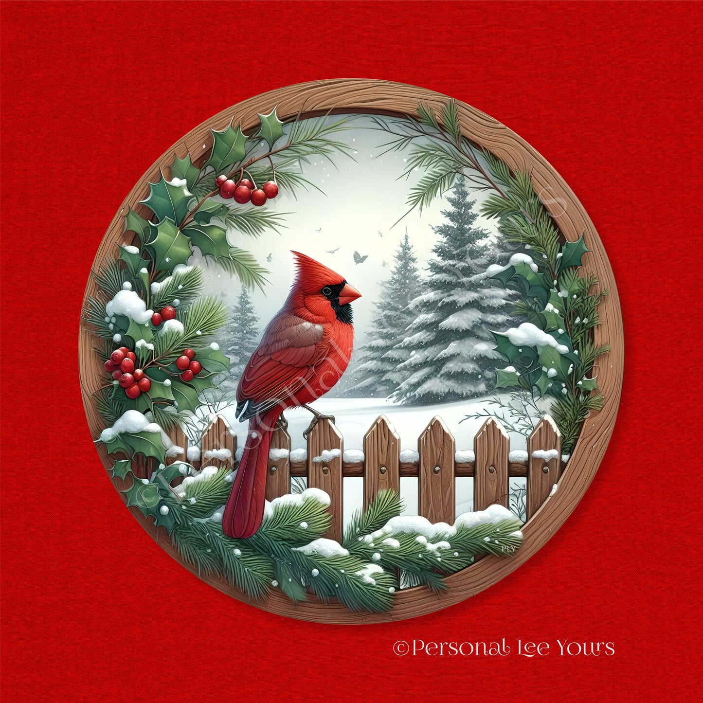 Holiday Wreath Sign * Winter Blessings, Cardinal  * Round * Lightweight Metal