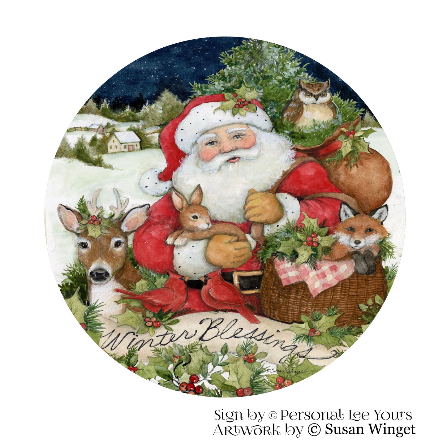 Susan Winget Exclusive Sign * Winter Blessings * Round * Lightweight Metal