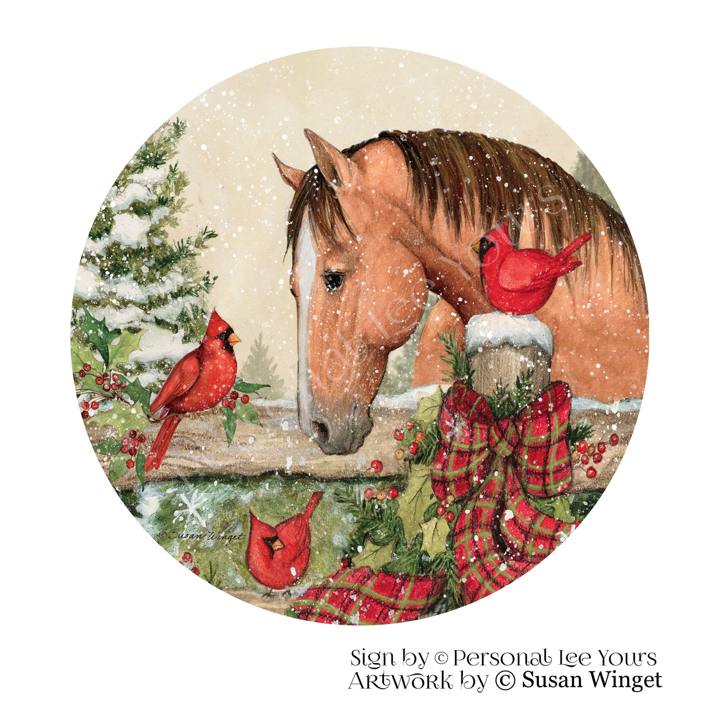 Susan Winget Exclusive Sign * Winter Horse *  Round * Lightweight Metal