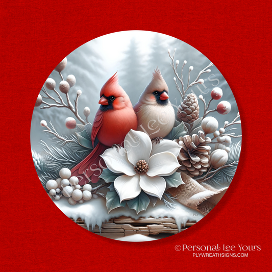 Wreath Sign * Winter's Beauty - Cardinals * Round * Lightweight Metal