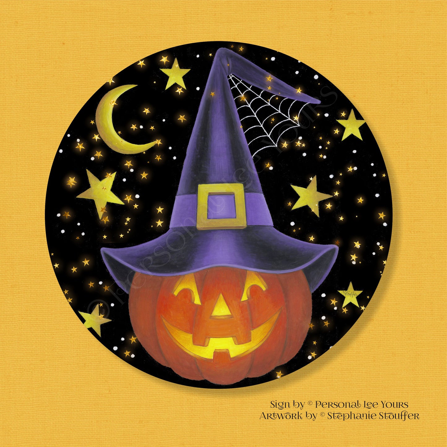 Stephanie Stouffer Exclusive Sign * Witch Pumpkin * Round * Lightweight Metal