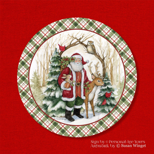 Susan Winget Exclusive Sign * Woodland Santa in Arch * Round * Lightweight Metal