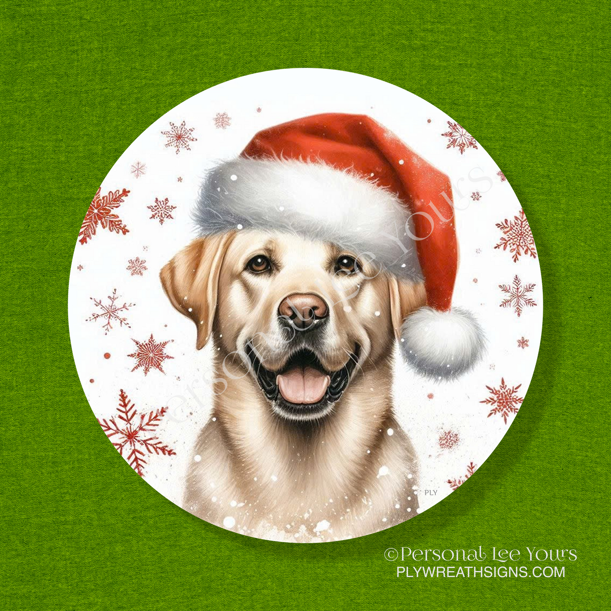 Holiday Wreath Sign * Yellow Lab Christmas * Round * Lightweight Metal