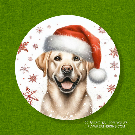 Holiday Wreath Sign * Yellow Lab Christmas * Round * Lightweight Metal