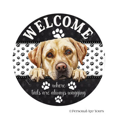 Peeking Pups Wreath Sign * Yellow Lab * Round * Lightweight Metal