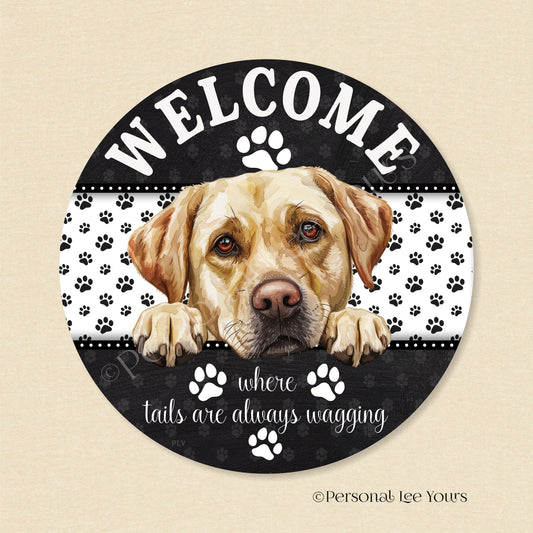 Peeking Pups Wreath Sign * Yellow Lab * Round * Lightweight Metal