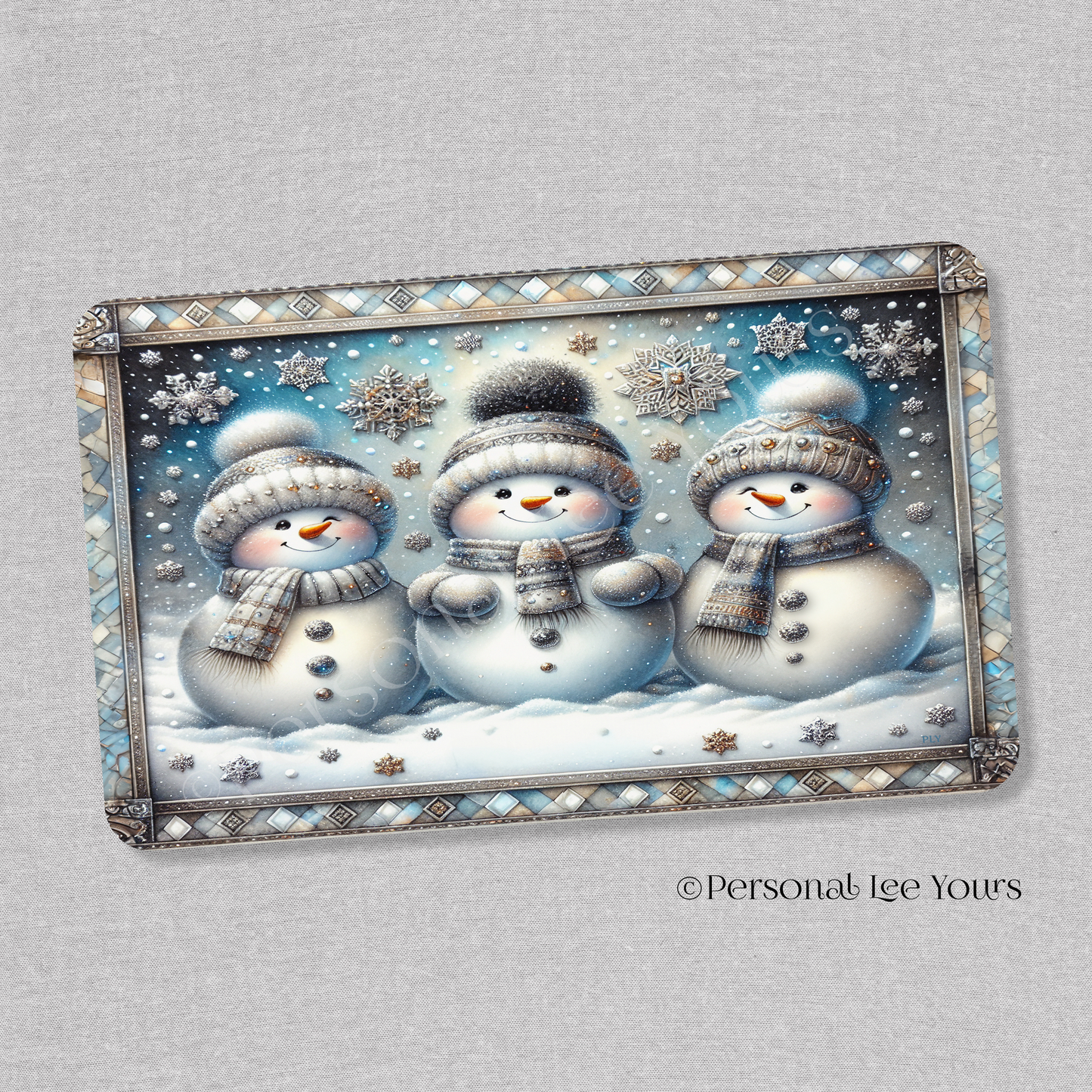 Winter/Holiday Wreath Sign * Adorable Snowmen * Horizontal * 4 Sizes * Lightweight Metal