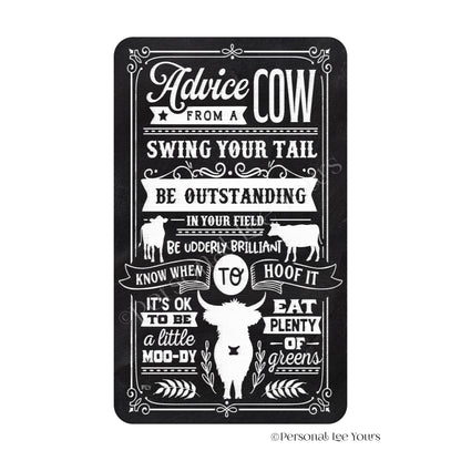 Farmhouse Wreath Sign * Advice From A Cow * Vertical * Lightweight Metal * Black, Red or Blue